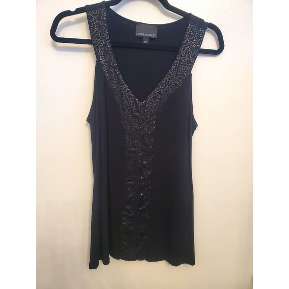 Cynthia Rowley Sleeveless Black Sequin Top Size L - Picture 1 of 4